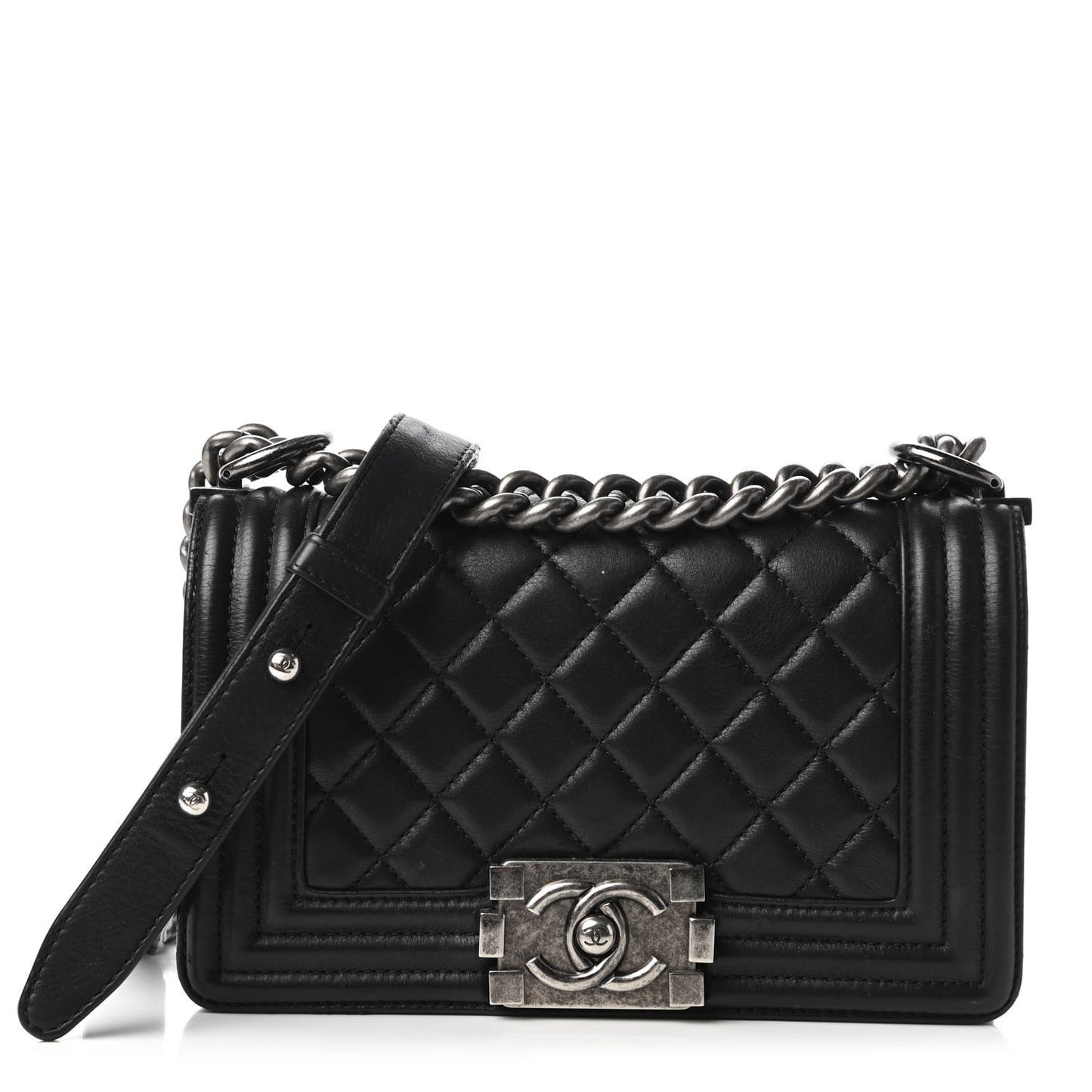 Calfskin Quilted Small Boy Flap Black