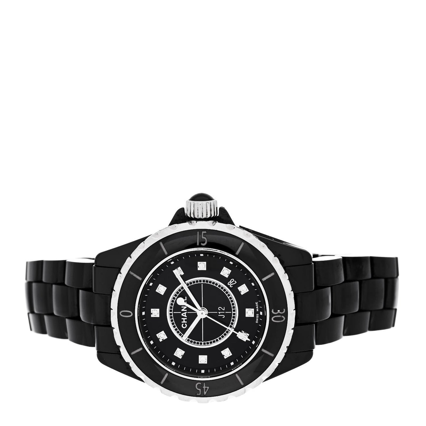 Stainless Steel Ceramic Diamond 33mm J12 Quartz Watch Black