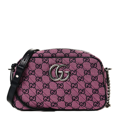 Gucci Monogram Multicolor Matelasse Diagonal Small GG Marmont Chain Shoulder Bag Pink Blue 1 of 12