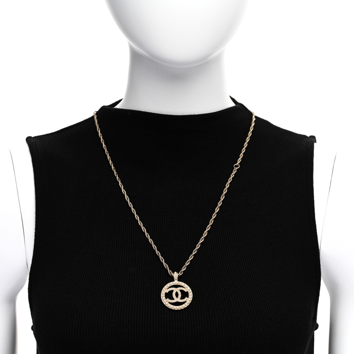 Chanel Pearl CC Round Pendant Necklace Gold 2 of 6