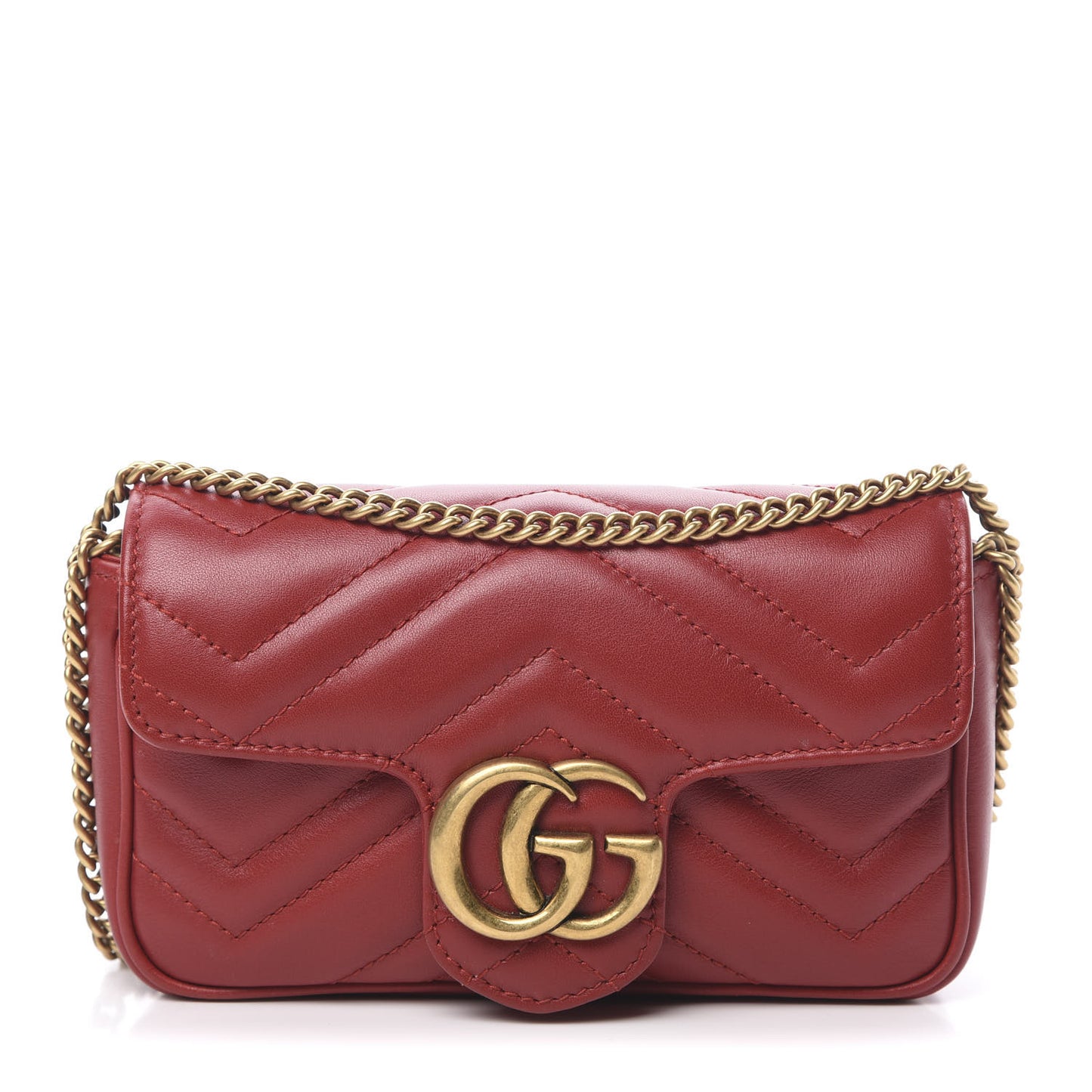 Calfskin Matelasse Super Mini GG Marmont Shoulder Bag Hibiscus Red