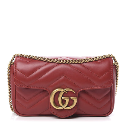 Gucci Calfskin Matelasse Super Mini GG Marmont Shoulder Bag Hibiscus Red 1 of 11