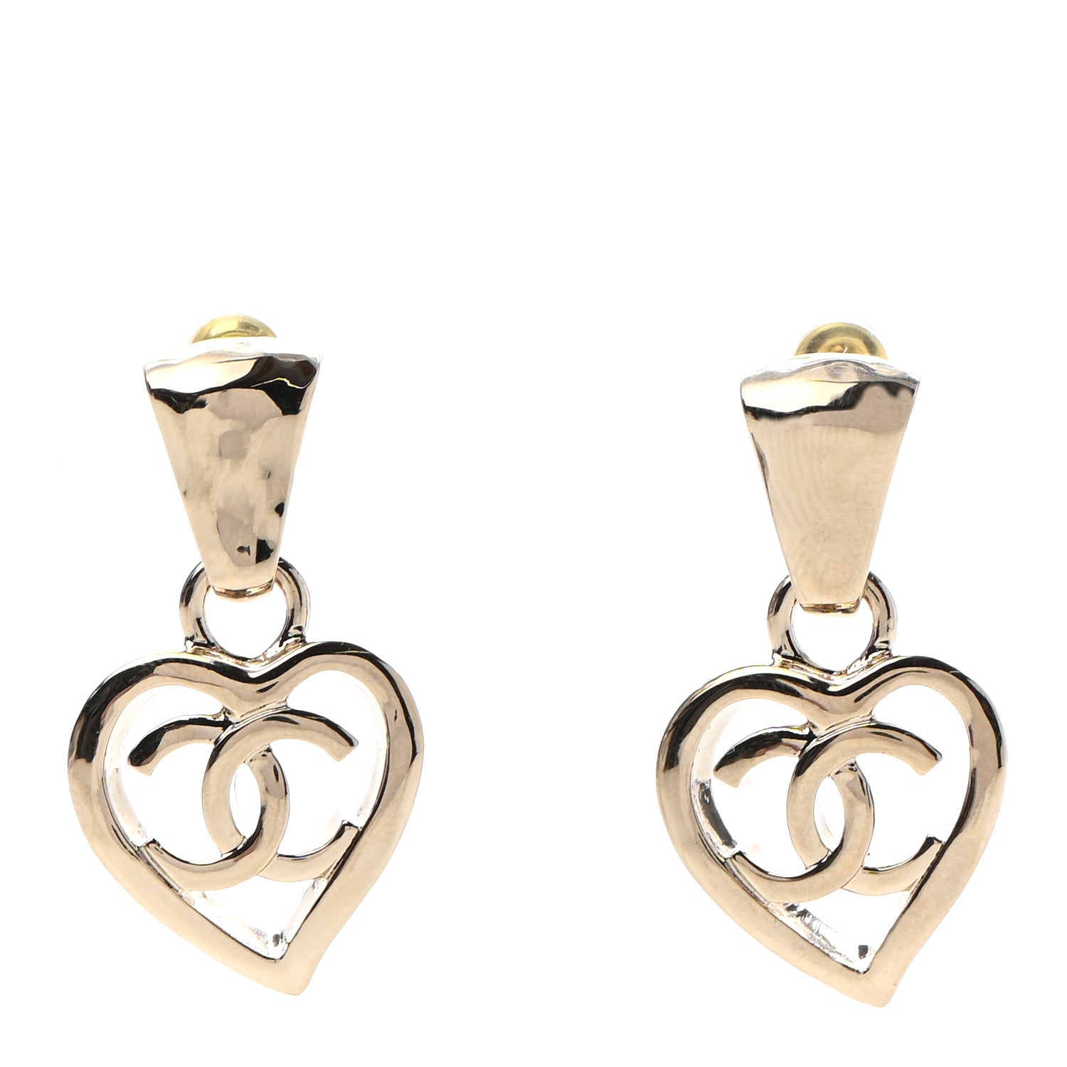 Chanel Metal CC Heart Coco In Love Drop Earrings Gold 1 of 4