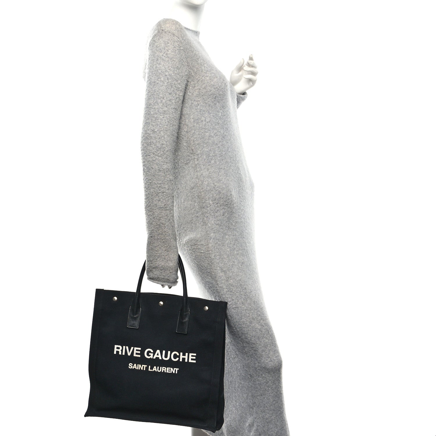 Saint Laurent Linen Calfskin Rive Gauche North South Tote Black