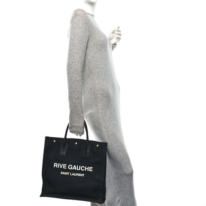 Saint Laurent Linen Calfskin Rive Gauche North South Tote Black 2 of 11