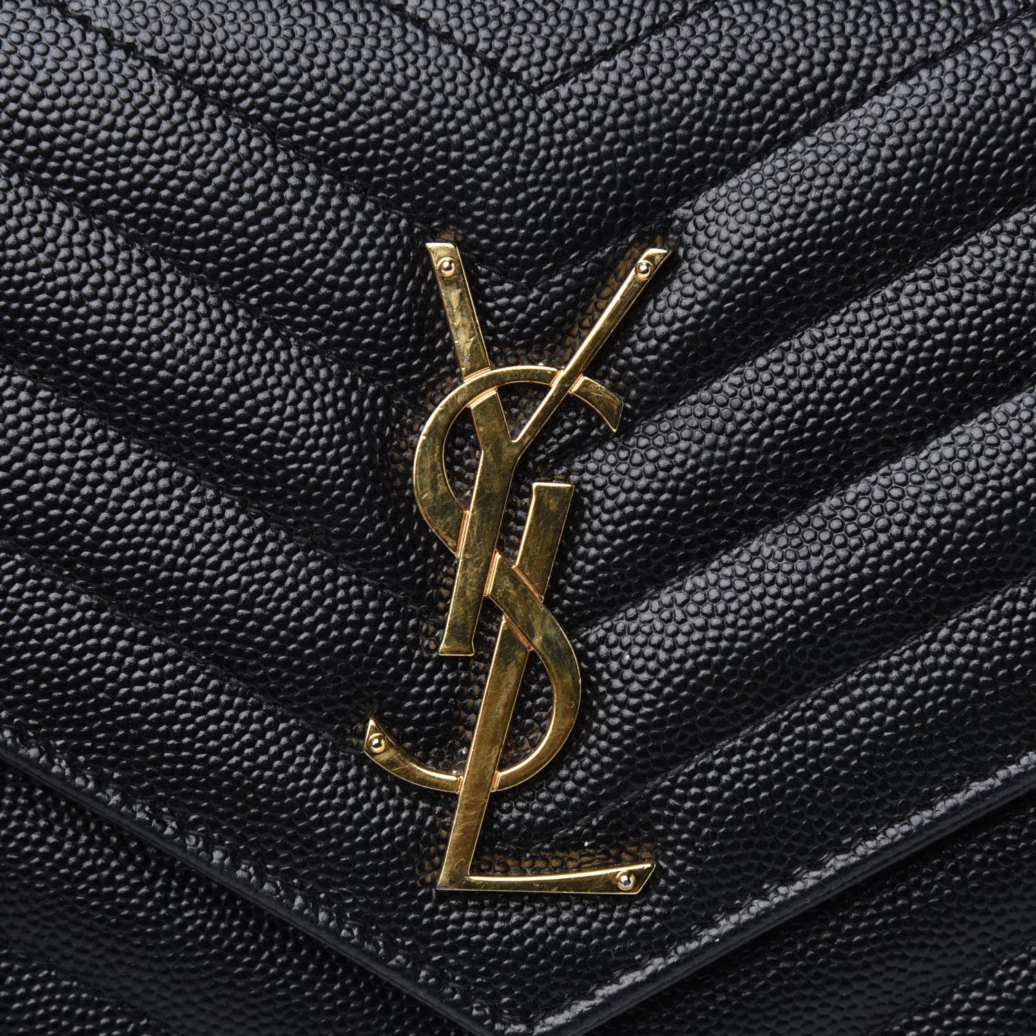 Saint Laurent Grain De Poudre Matelasse Chevron Monogram Chain Wallet Black 15 of 15