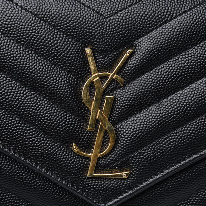 Saint Laurent Grain De Poudre Matelasse Chevron Monogram Chain Wallet Black 15 of 15