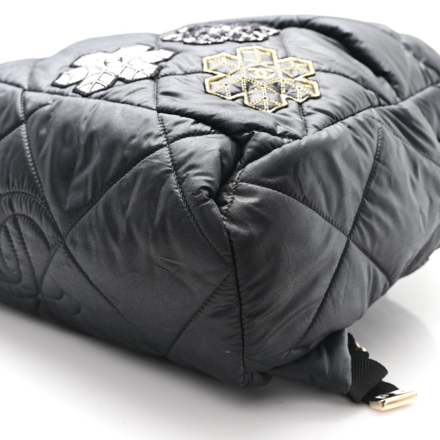 Nylon Tweed Quilted Small Coco Neige Snowflake Backpack Black