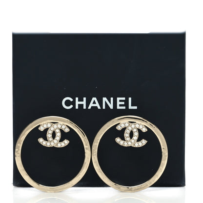 Chanel Metal Crystal CC Round Drop Earrings Gold 5 of 5