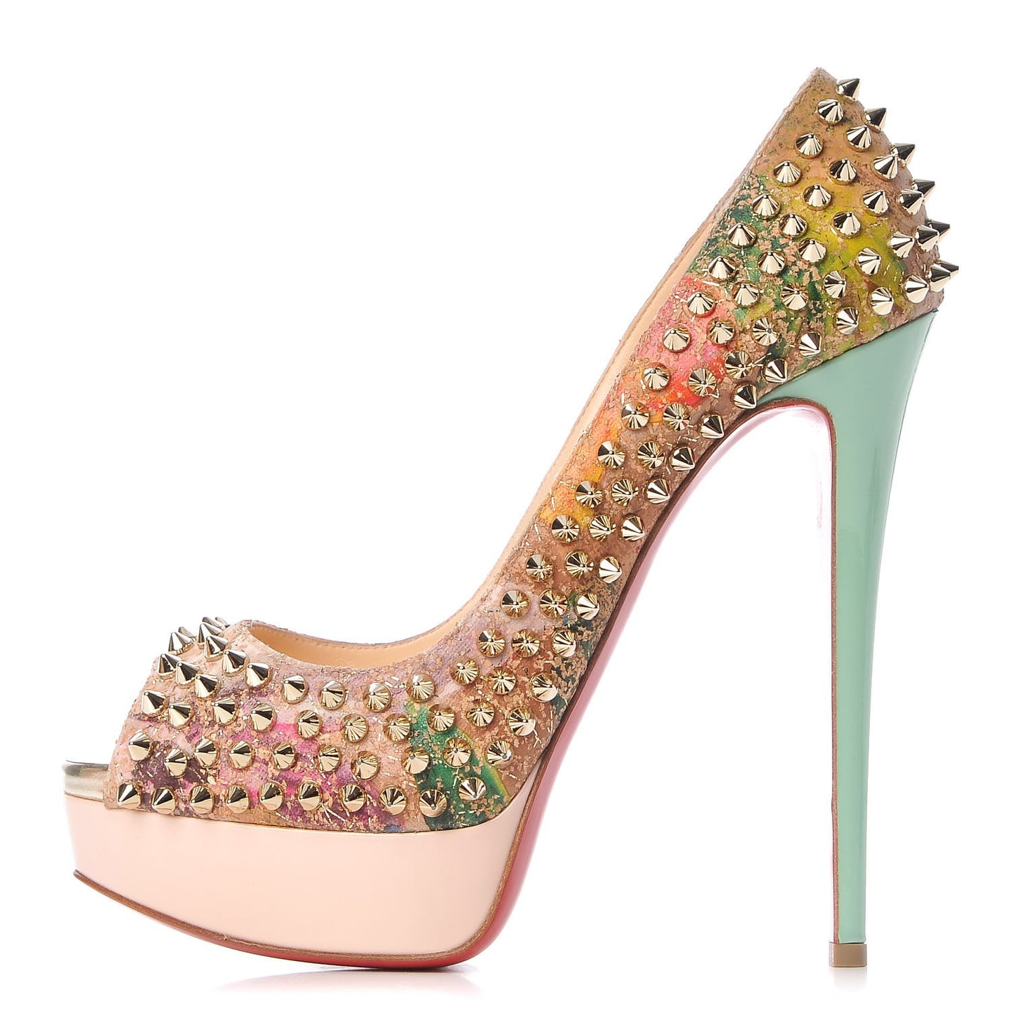 Cork Patent Bloom Print Lady Peep Spikes 150 Pumps 39.5 Multicolor