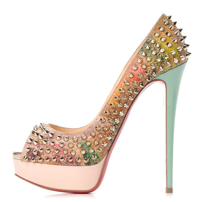 Christian Louboutin Cork Patent Bloom Print Lady Peep Spikes 150 Pumps 39.5 Multicolor 1 of 9
