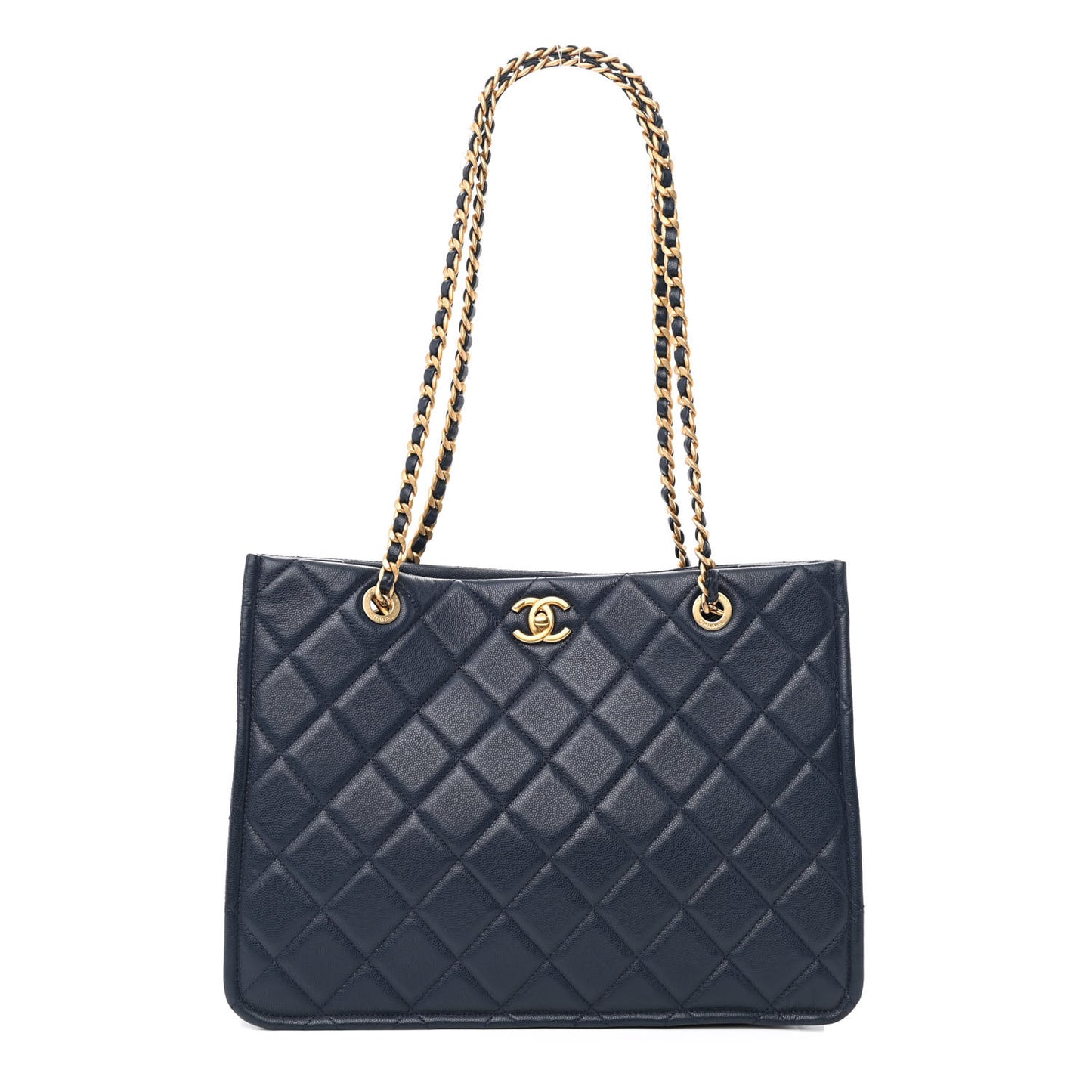 Caviar Quilted Sweet Classic Shopping Tote Navy Blue