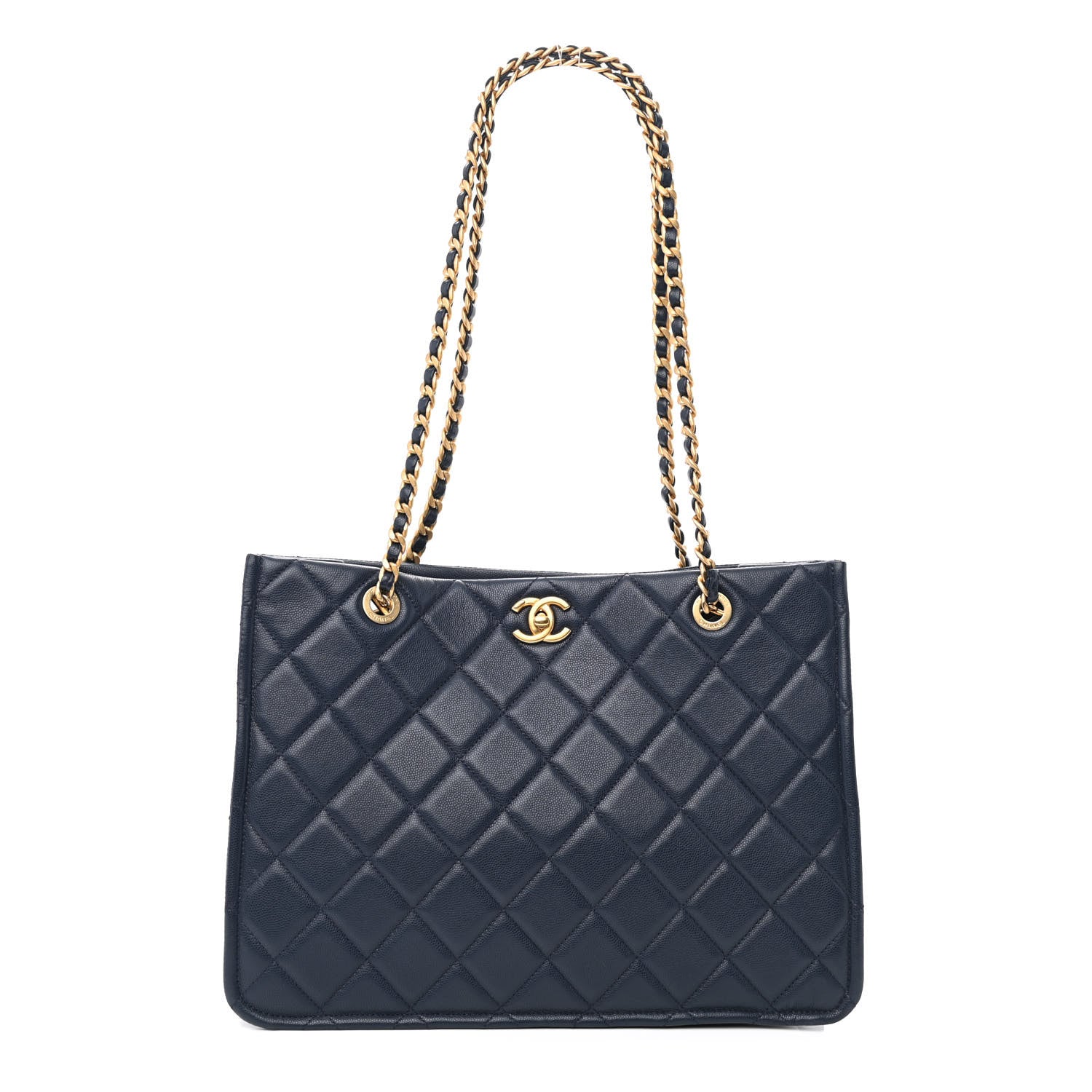 Chanel Caviar Quilted Sweet Classic Shopping Tote Navy Blue 1 of 13