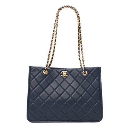 Chanel Caviar Quilted Sweet Classic Shopping Tote Navy Blue 1 of 13