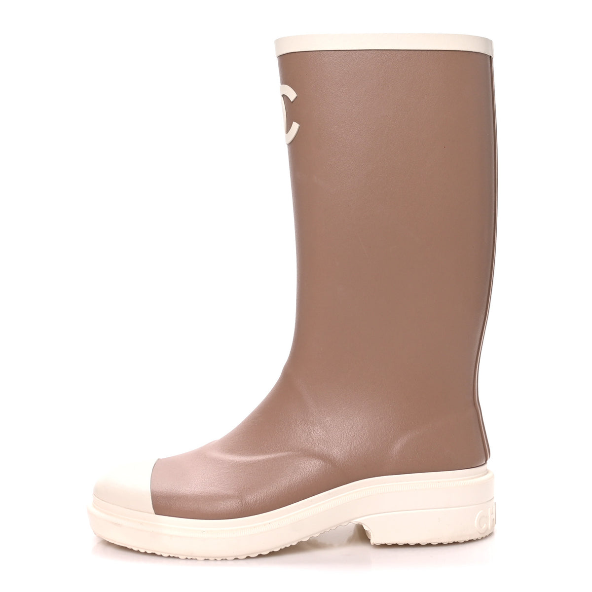 Chanel Caoutchouk CC High Boots 36 Beige White 1 of 8