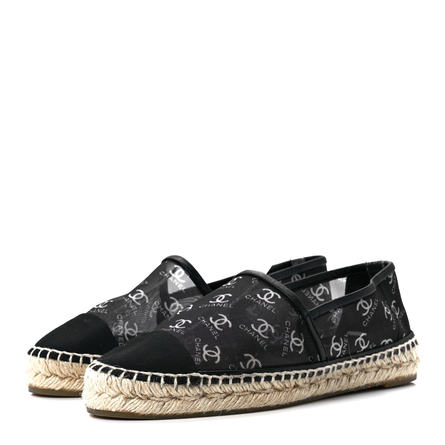 Mesh Grosgrain CC Espadrilles 37 Black White