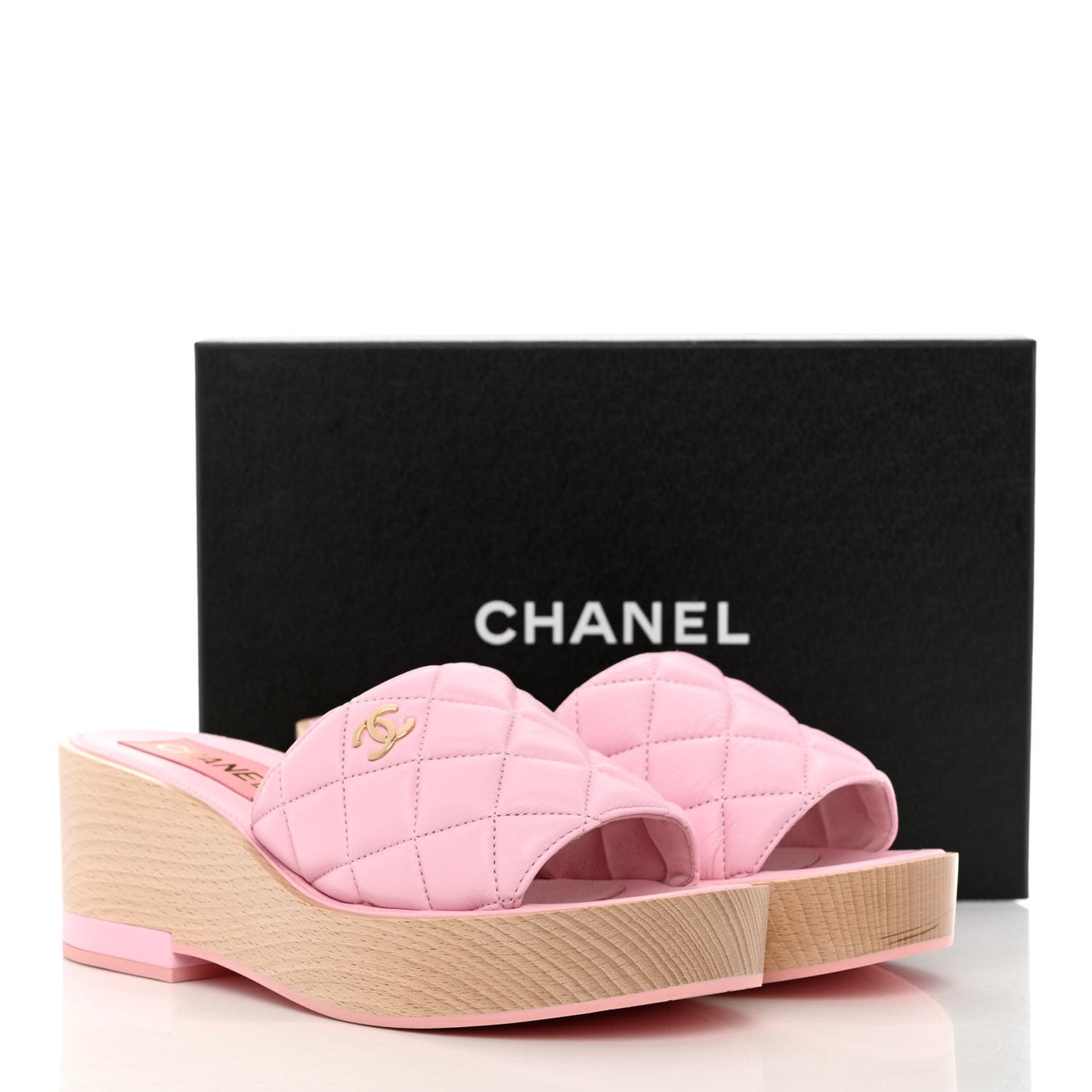 Lambskin Quilted CC Slip On Platform Sandals 40 Pink