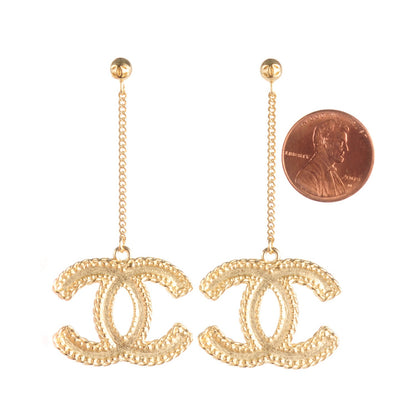Chanel CC Drop Earrings Matte Gold 2 of 5