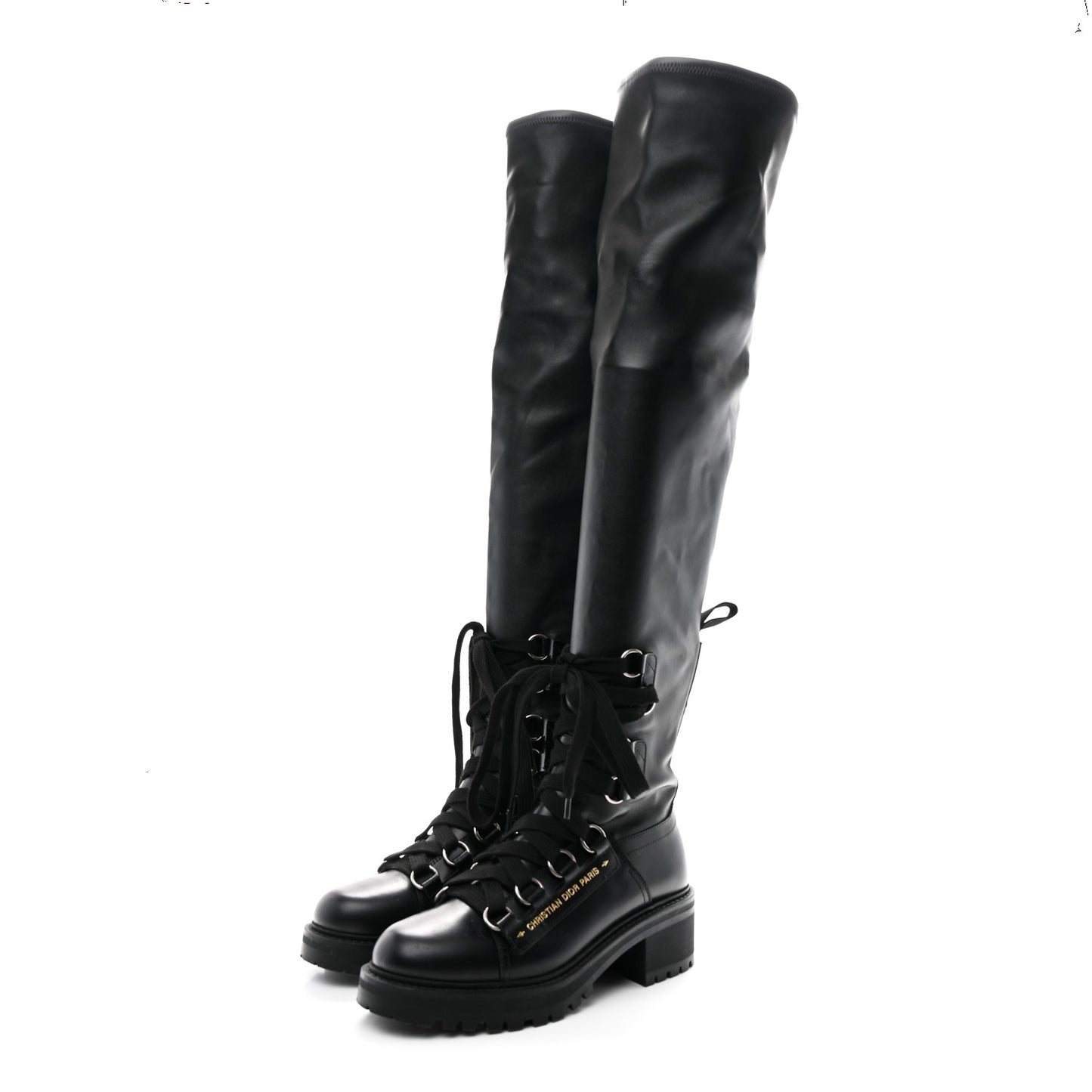 Lambskin Stretch D-Fight Knee Boots 38.5 Black