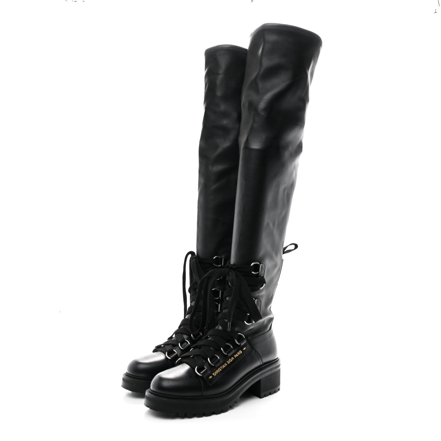 Christian Dior Lambskin Stretch D-Fight Knee Boots 38.5 Black 3 of 9