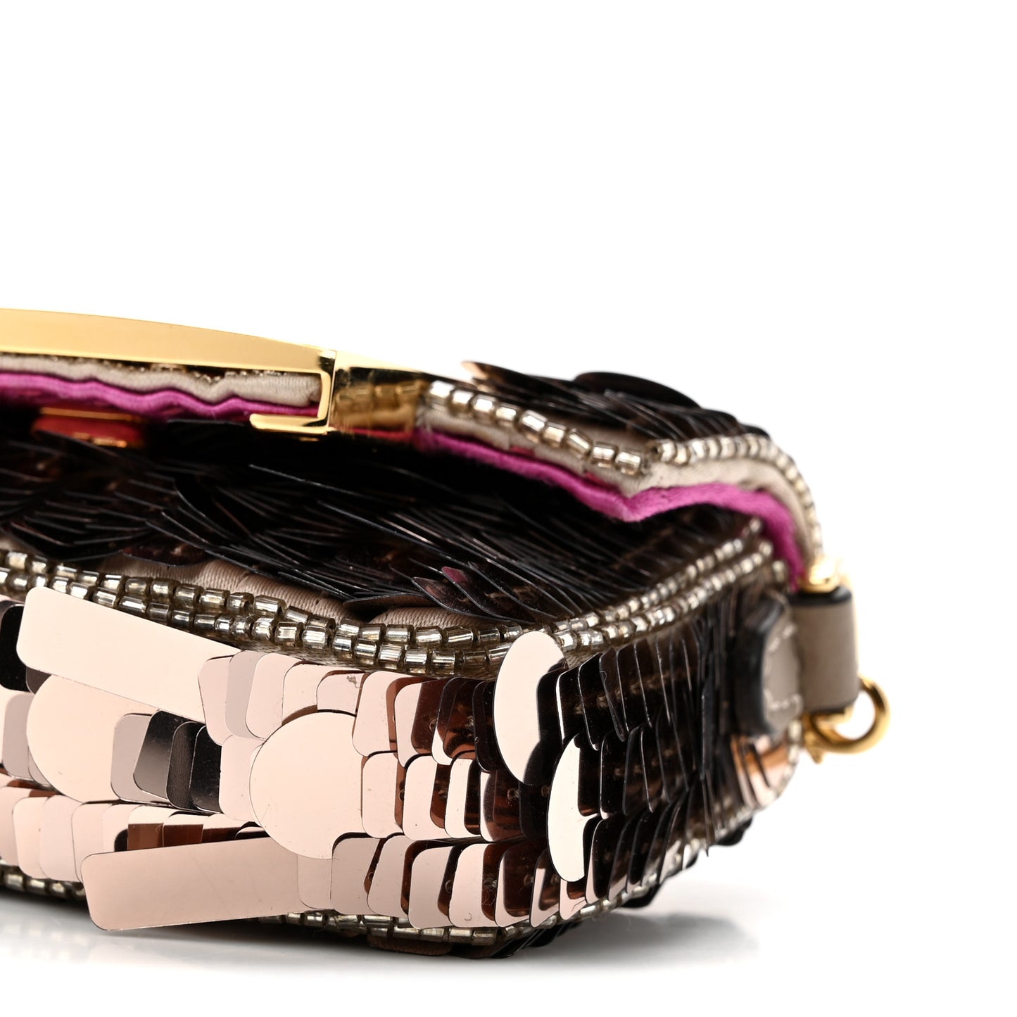 Sequin Paillettes Shiny Nappa Sex and the City Nano Maxi Buckle Baguette Charm Tortora