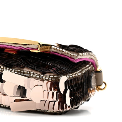 Fendi Sequin Paillettes Shiny Nappa Sex and the City Nano Maxi Buckle Baguette Charm Tortora 10 of 10