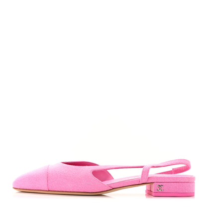 Chanel Denim Cap Toe CC Slingback Flat 37 Neon Pink 1 of 11