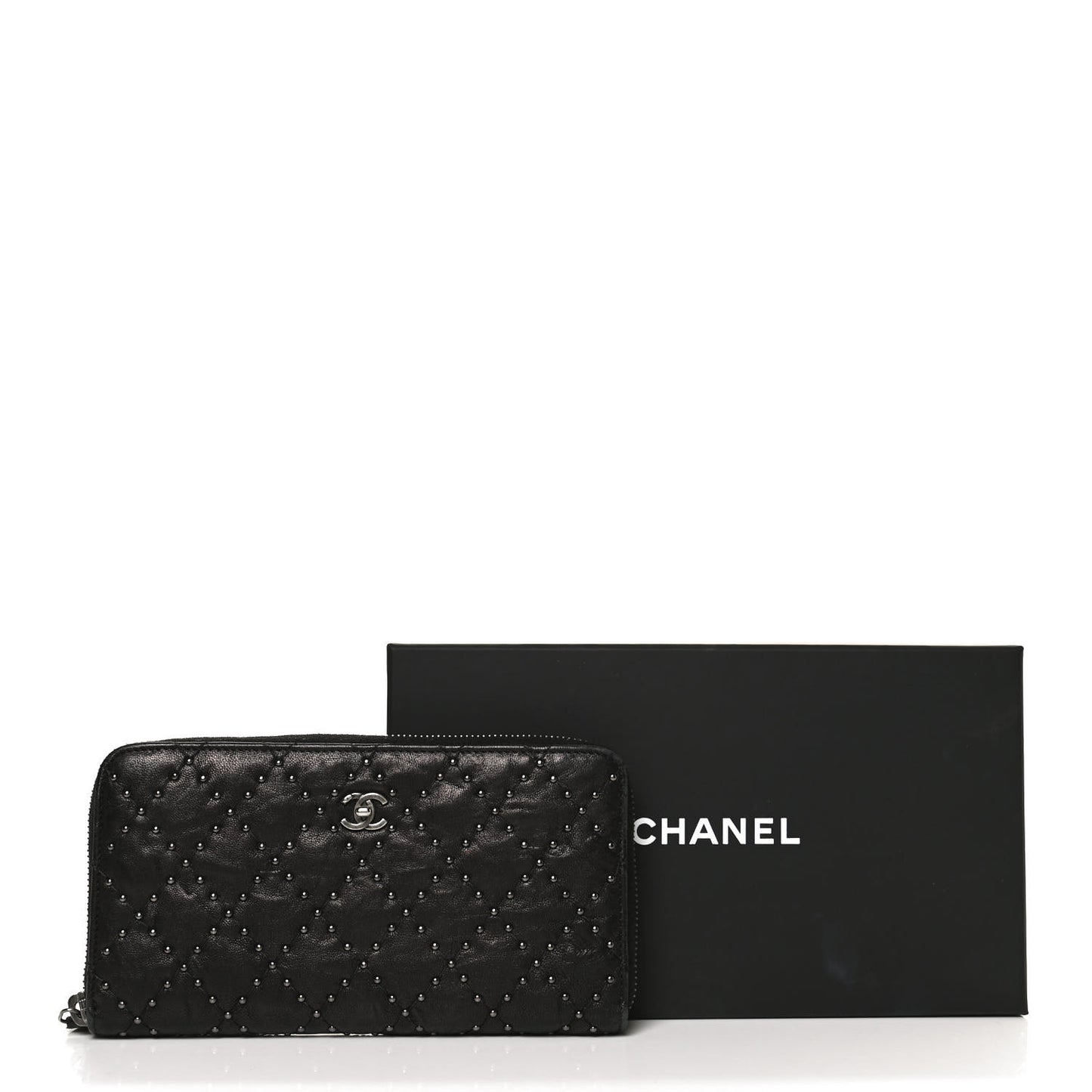 Crumpled Lambskin Studded Paris Dallas Zip Around Wallet Black