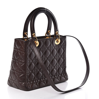 Christian Dior Lambskin Cannage Medium Lady Dior Dark Brown 3 of 14