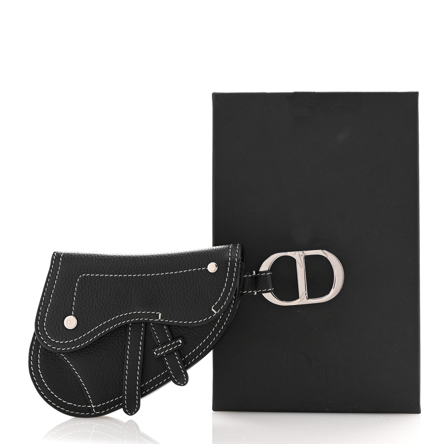 Grained Calfskin Saddle Mini Key Ring Black