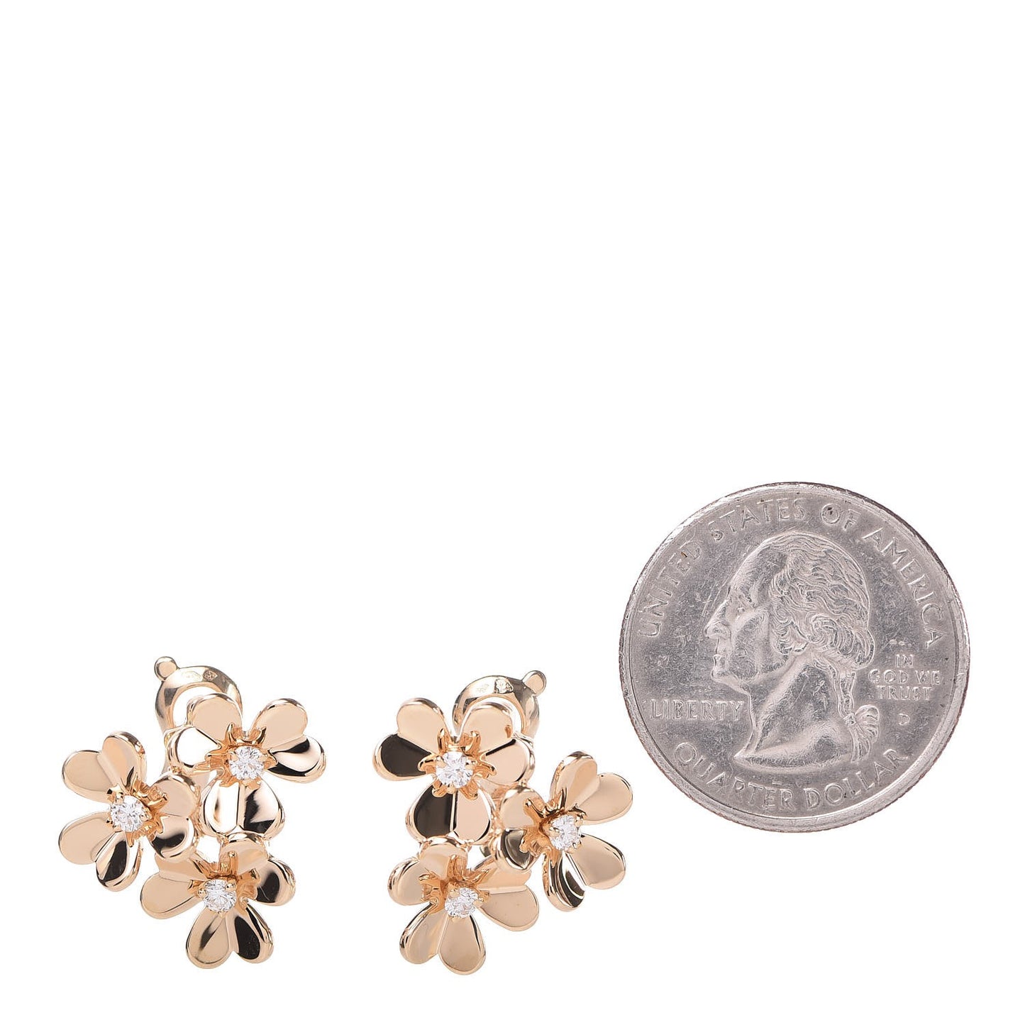 18K Yellow Gold Diamond Mini Frivole 3 Flowers Earrings