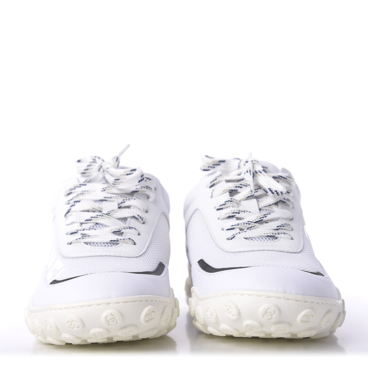 Calfskin Mesh Lycra Womens Logo Sneakers 38 White