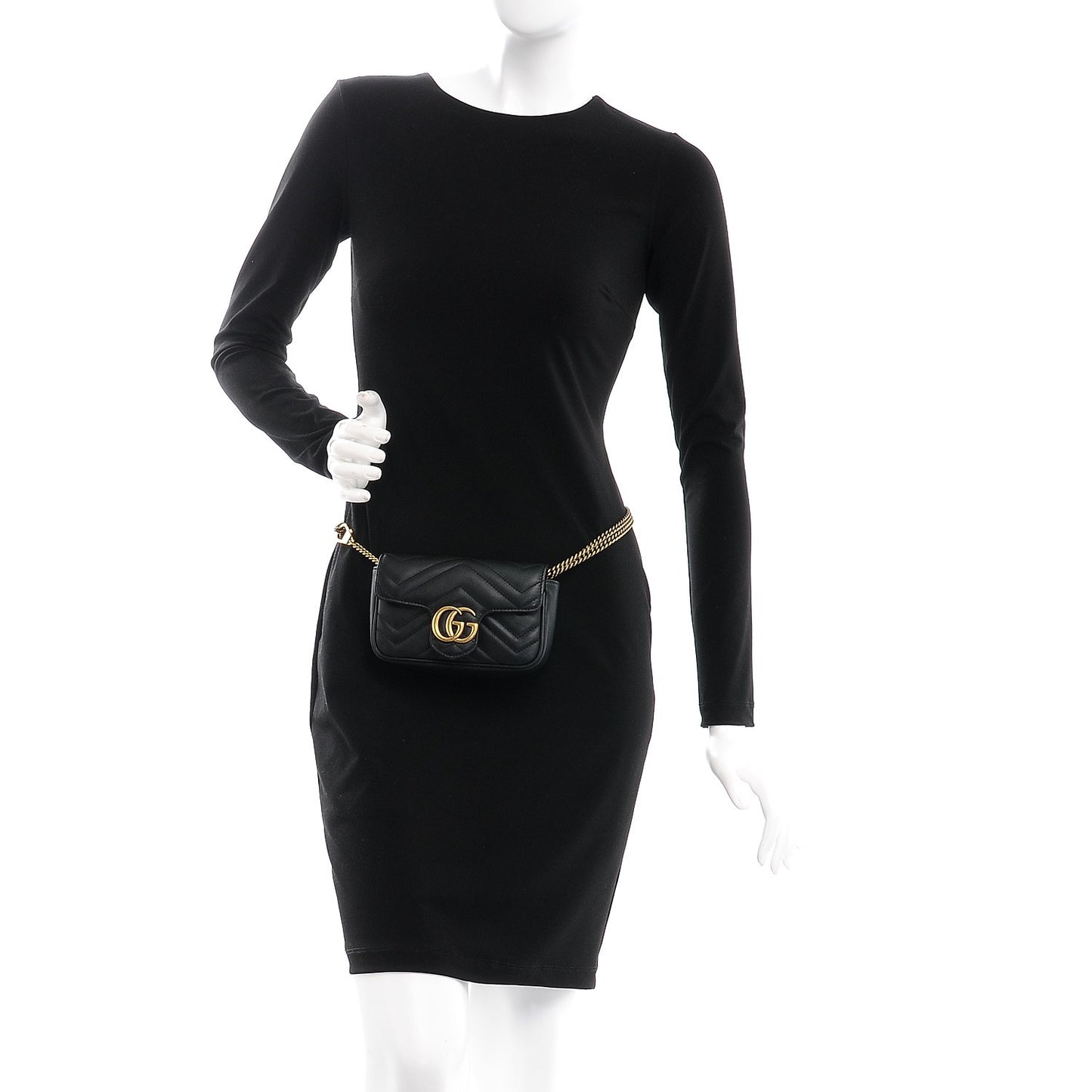 Calfskin Matelasse Super Mini GG Marmont Shoulder Bag Black