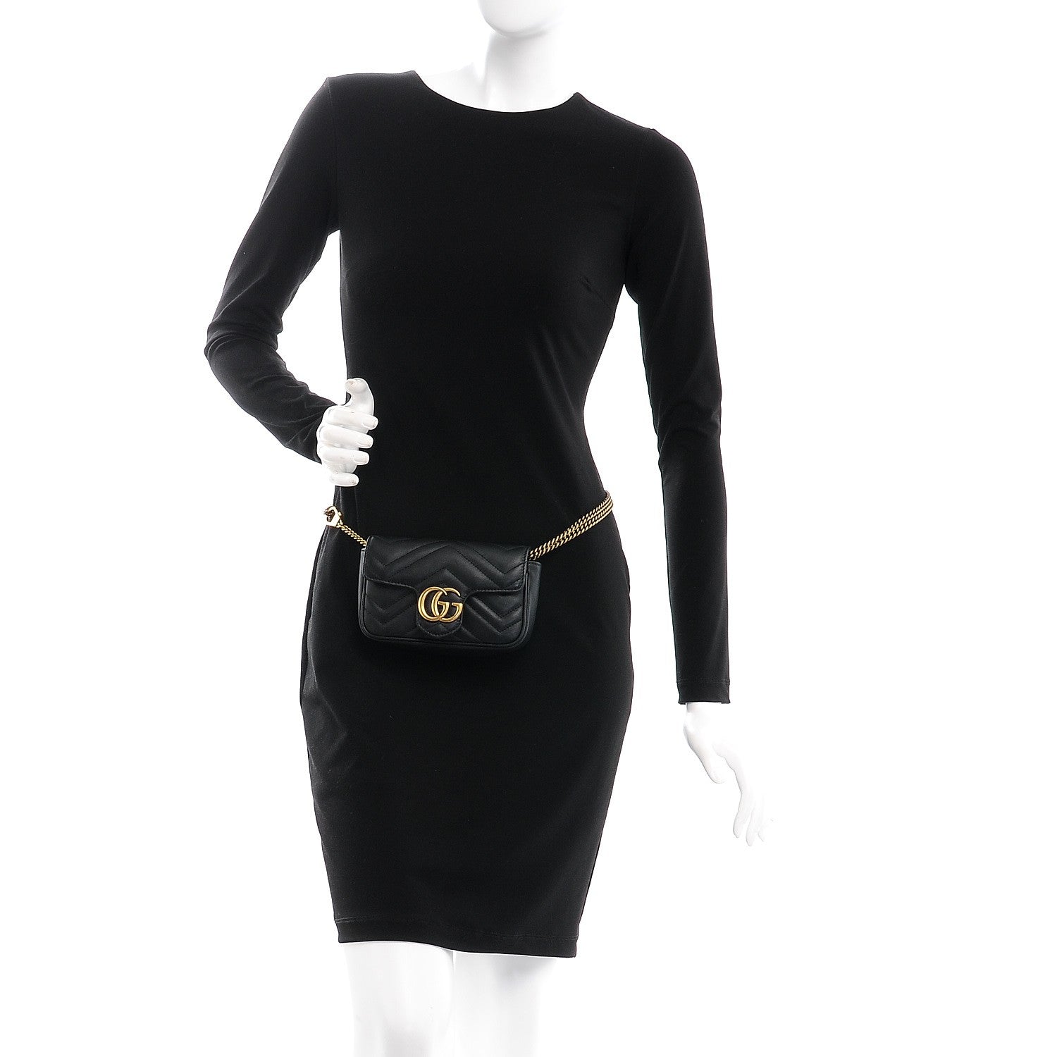 Gucci Calfskin Matelasse Super Mini GG Marmont Shoulder Bag Black 3 of 10