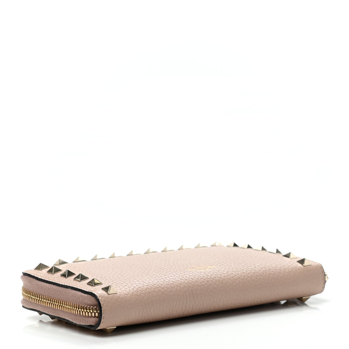 Pebbled Calfskin Rockstud Zip Around Wallet Poudre