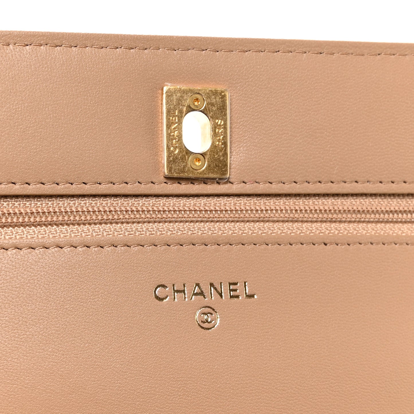 Lambskin Quilted CC Pearl Crush Wallet on Chain WOC Beige