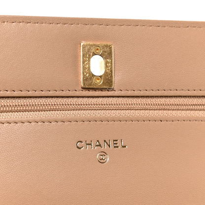 Chanel Lambskin Quilted CC Pearl Crush Wallet on Chain WOC Beige 5 of 11