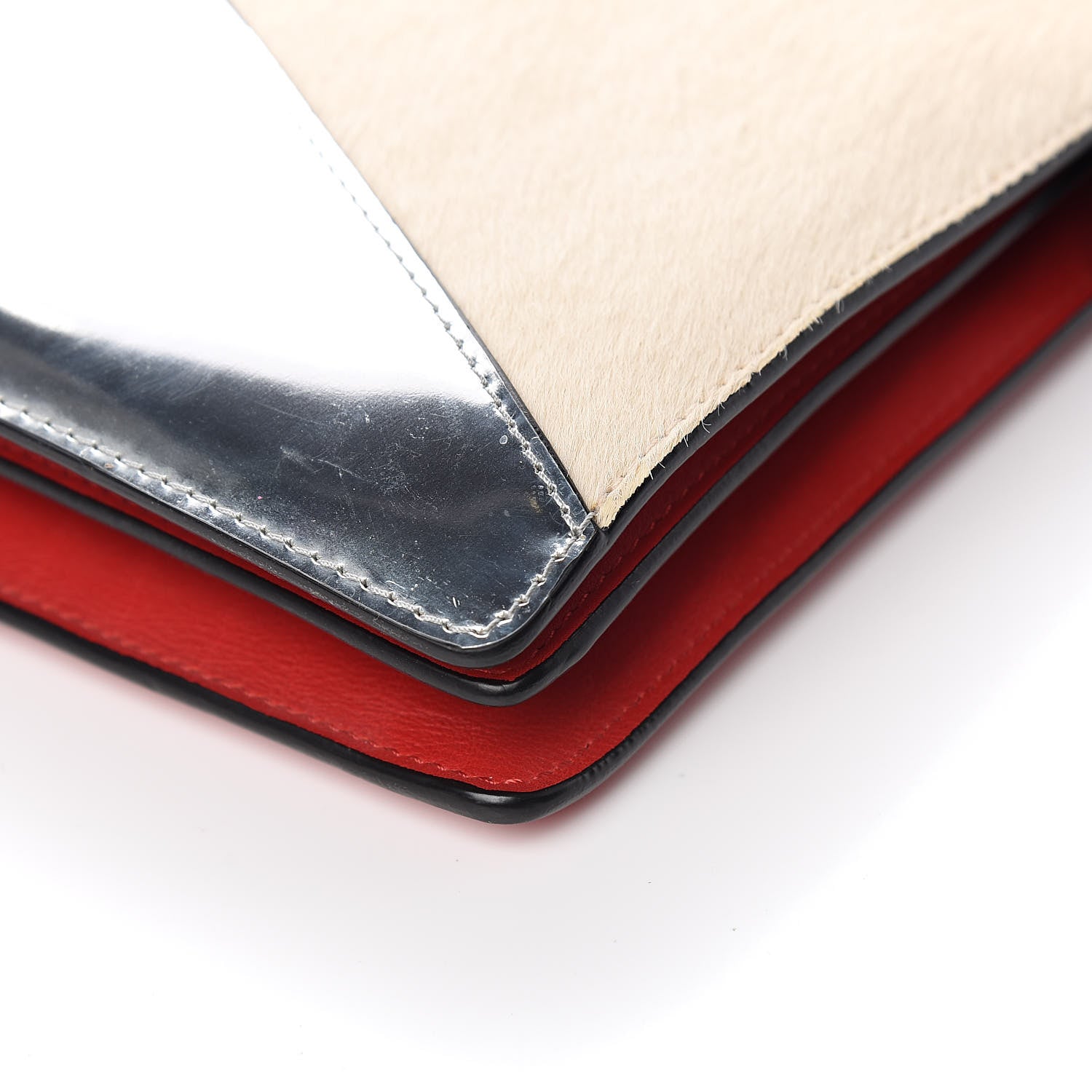 Celine Suede Calfskin Pony Hair Medium Tri-Color Diamond Shoulder Bag Red 9 of 12