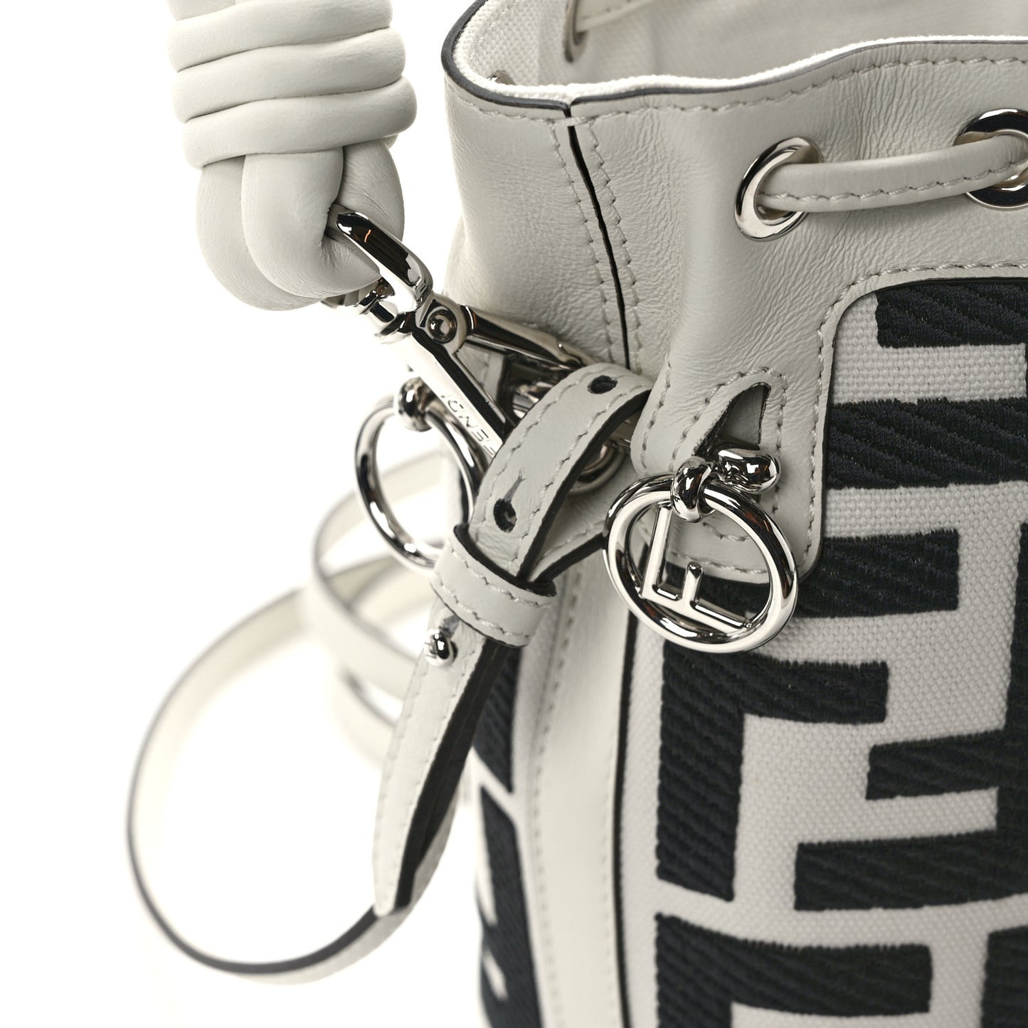 Canvas Nappa F is Fendi FF Embroidered Mini Mon Tresor Bucket Bag White Black