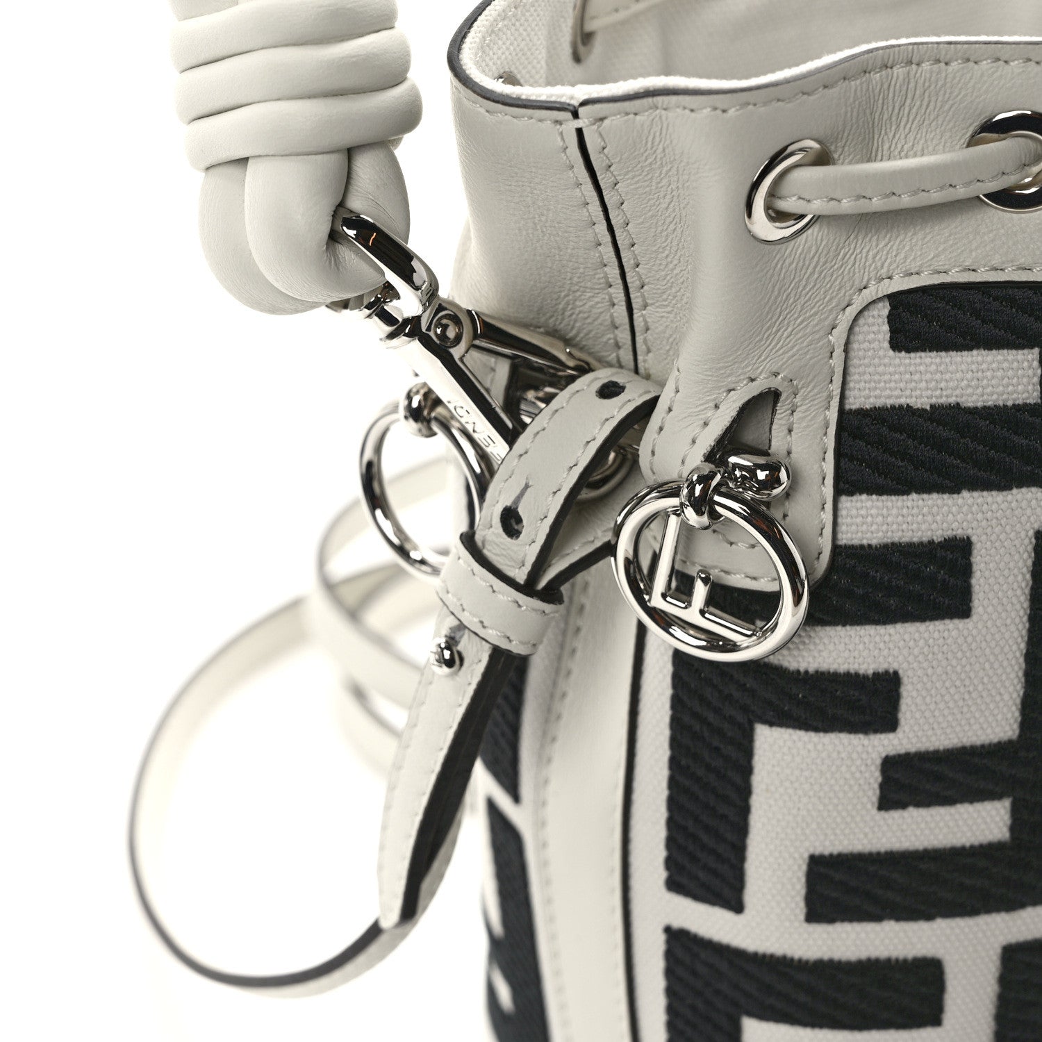 Fendi Canvas Nappa F is Fendi FF Embroidered Mini Mon Tresor Bucket Bag White Black 11 of 13