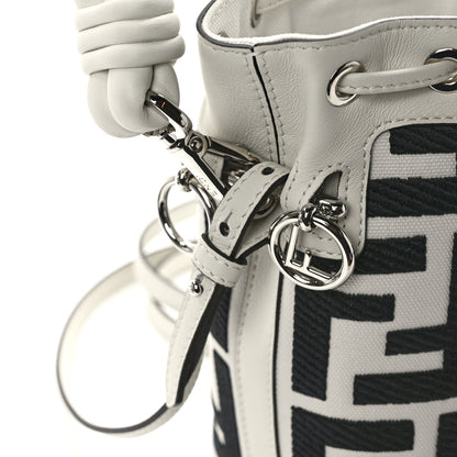 Fendi Canvas Nappa F is Fendi FF Embroidered Mini Mon Tresor Bucket Bag White Black 11 of 13