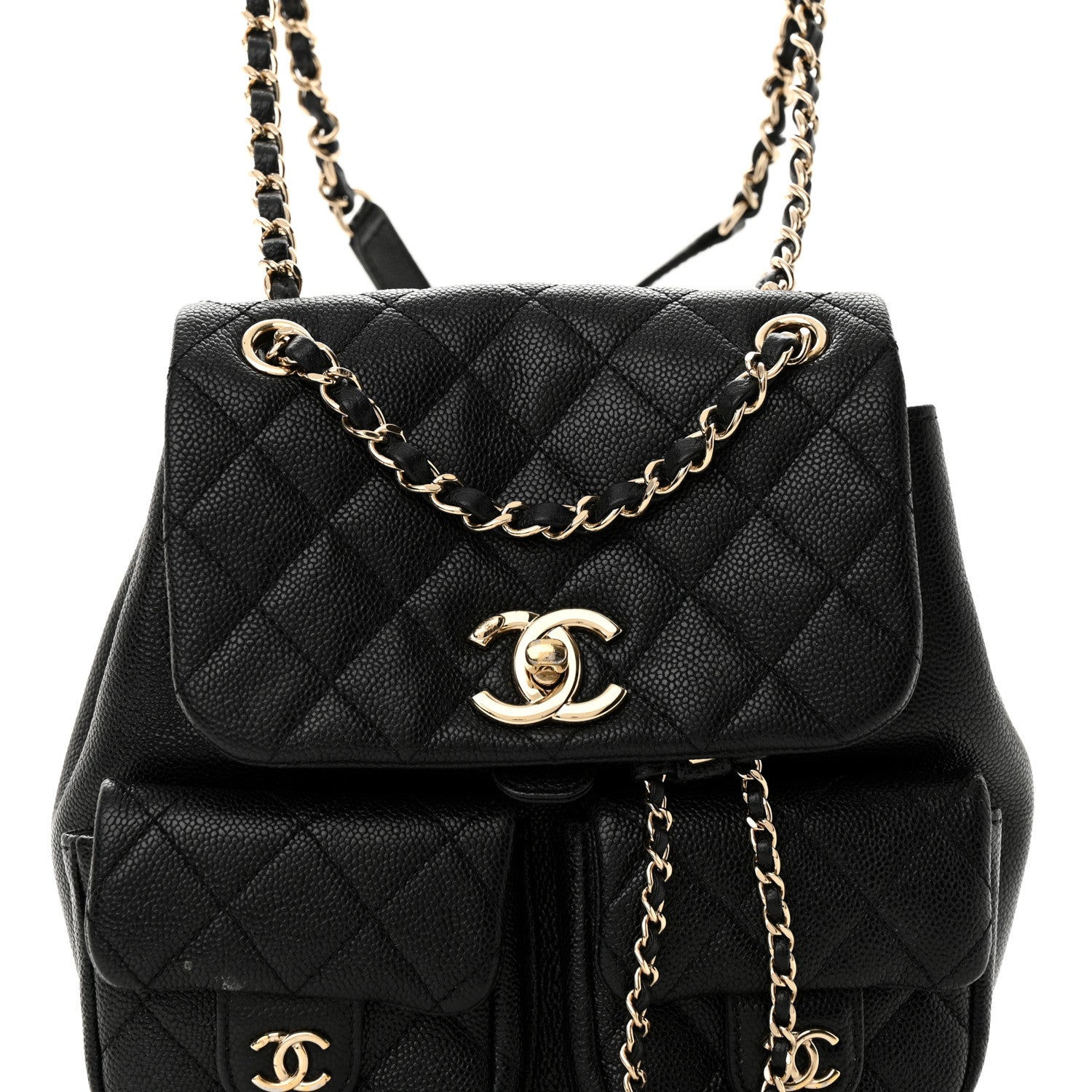 Chanel Shiny Caviar Quilted Medium Duma Pockets Drawstring Backpack Black 8 of 10