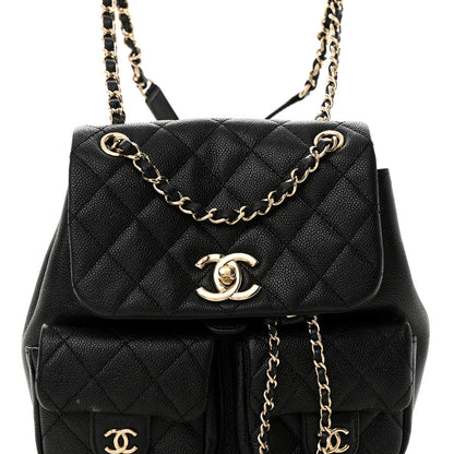 Chanel Shiny Caviar Quilted Medium Duma Pockets Drawstring Backpack Black 8 of 10
