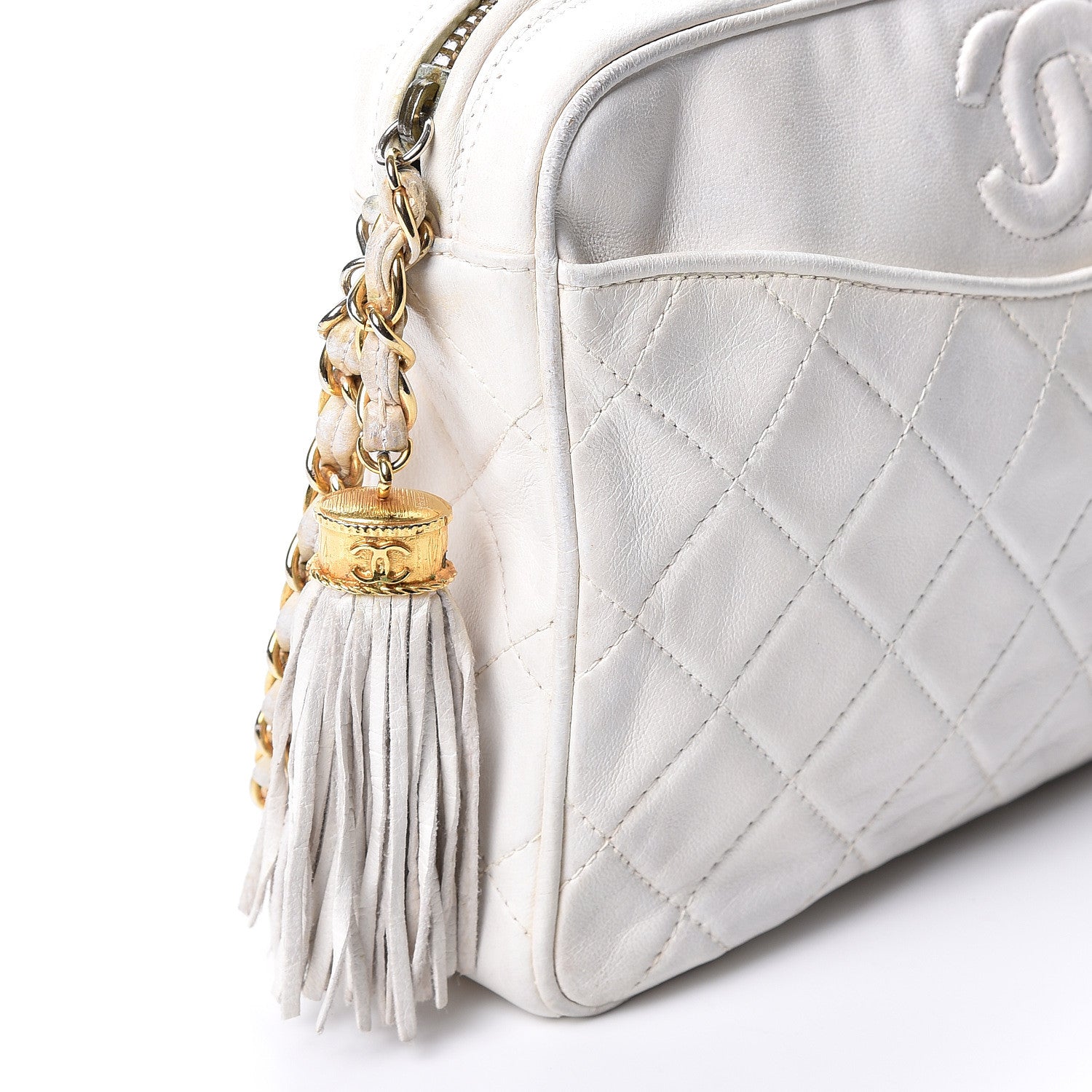 Chanel Lambskin Quilted Tassel Camera Case White 8 of 13