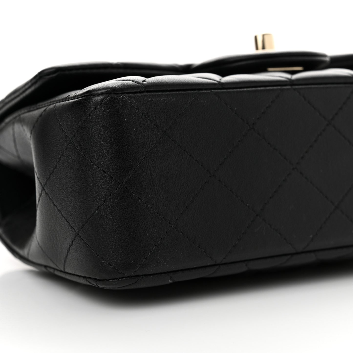 Lambskin Quilted Mini Top Handle Rectangular Flap Black