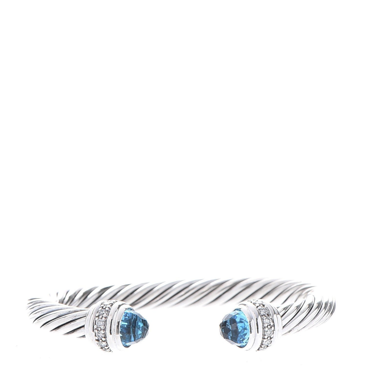 David Yurman Sterling Silver Blue Topaz Diamond 7mm Cable Classics Bracelet 1 of 6