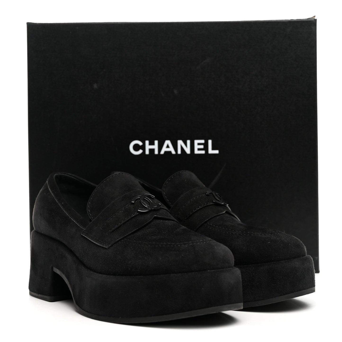 Suede Kidskin CC Platform Loafers 37 Black