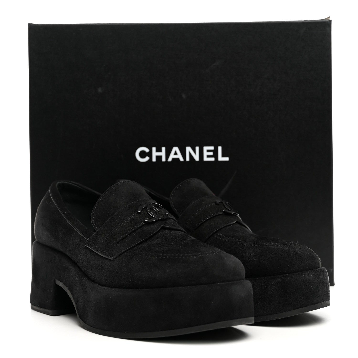 Chanel Suede Kidskin CC Platform Loafers 37 Black 10 of 10