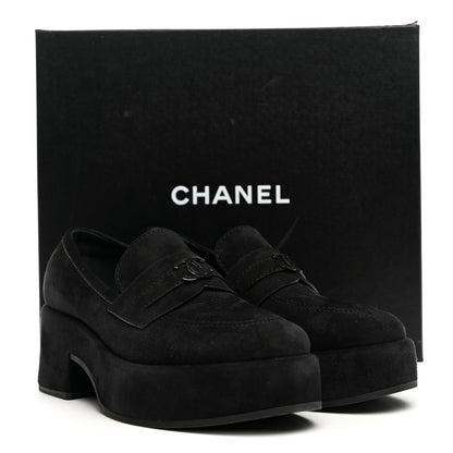 Chanel Suede Kidskin CC Platform Loafers 37 Black 10 of 10