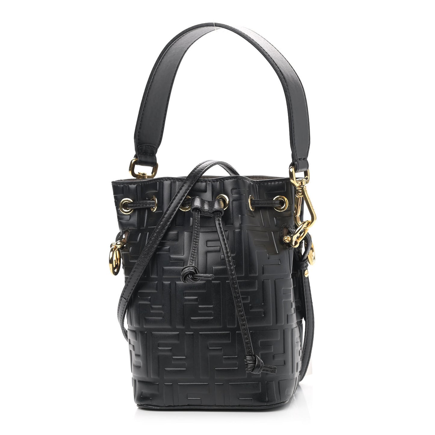 Vitello Liberty F is Fendi FF 1974 Embossed Mini Mon Tresor Bucket Bag Black
